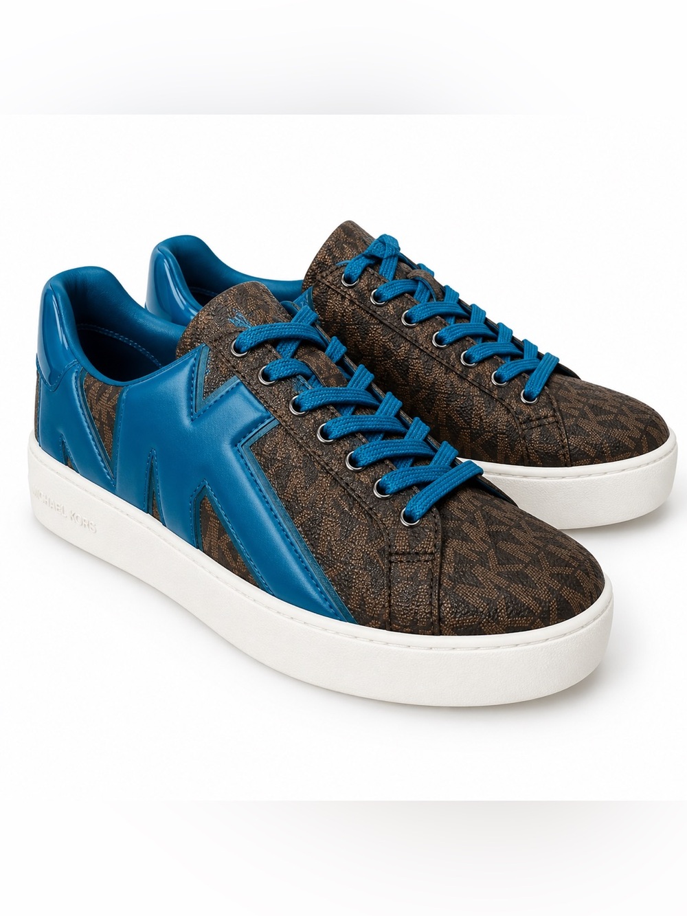 Michael Kors Poppy Logo and Faux Patent Leather Sneaker Shoes size 9 in Lagoon